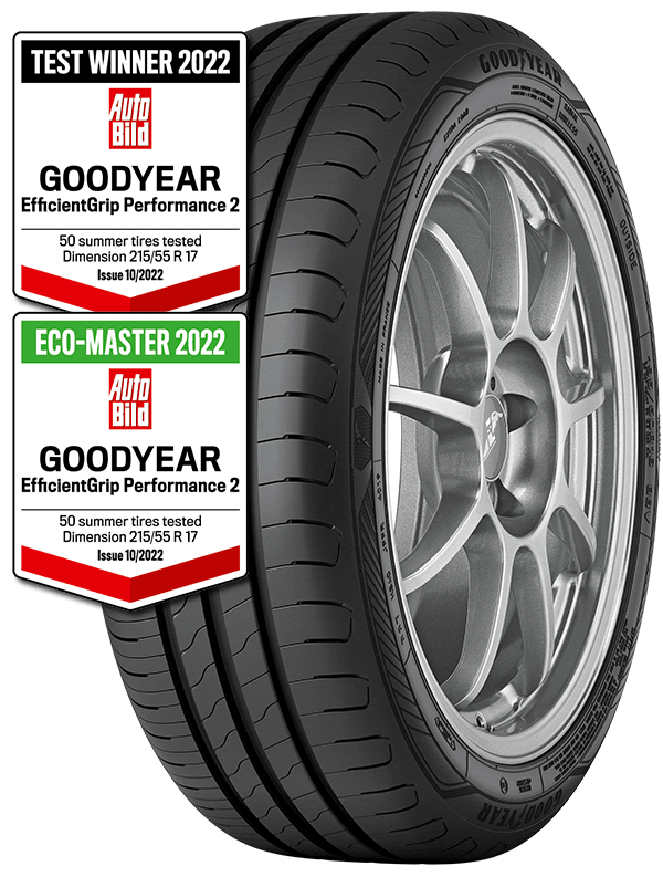 Imagem do EfficientGrip Performance 2 com o crachá do Auto Express Summer Tyre Test de 2020
