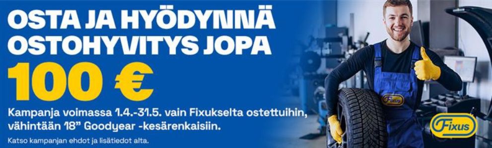 Osta sarja 18" tai sitä suurempia Goodyear kesärenkaita ja lunasta jopa 100€ hyvitys!