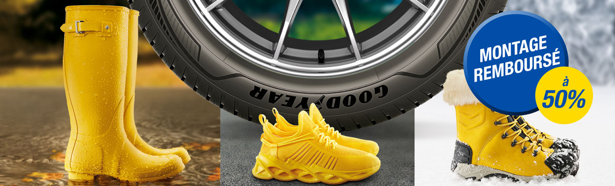 Montage remboursé à 50% pour l'achat de pneumatiques été, toutes saisons ou hiver Goodyear ! !