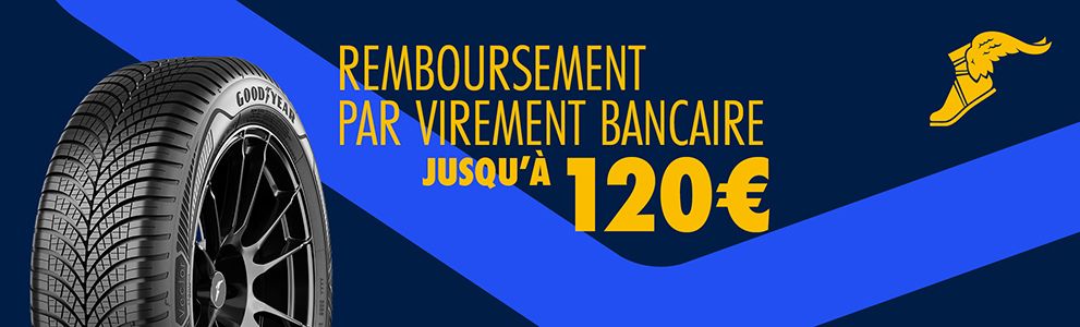 Jusqu'à 120€ remboursés pour l'achat de 4 pneus Goodyear été, toutes saisons ou hiver Goodyear !