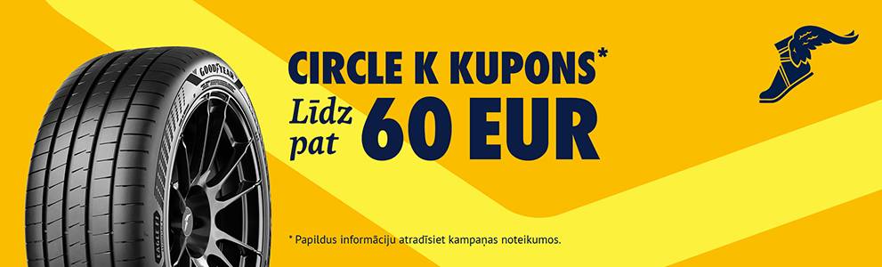 Pērkot Goodyear vasaras riepu komplektu, saņemiet CIRCLE K dāvanu karti līdz 60 EUR vērtībā