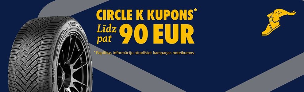 Pērkot Goodyear ziemas riepu komplektu, saņemiet CIRCLE K dāvanu karti līdz 90 EUR vērtībā