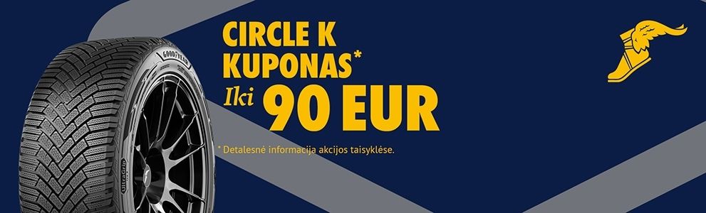 Pirkite „Goodyear“ žieminių padangų komplektą ir gaukite iki 90 EUR vertės CIRCLE K kuponą