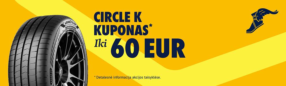 Pirkite „Goodyear“ vasarinių padangų komplektą ir gaukite iki 60 EUR vertės CIRCLE K kuponą