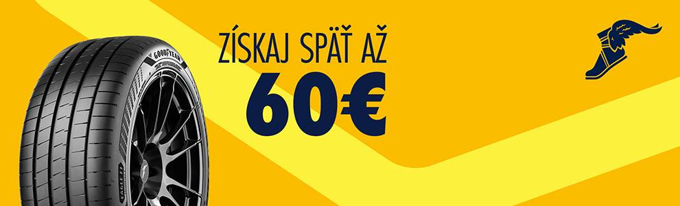 Získaj späť až 60 € za nákup sady letných alebo celoročných pneumatík Goodyear