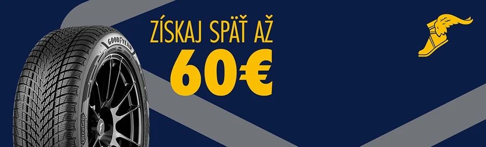 Získaj späť až 60 € za nákup sadu zimných alebo celoročných pneumatík Goodyear