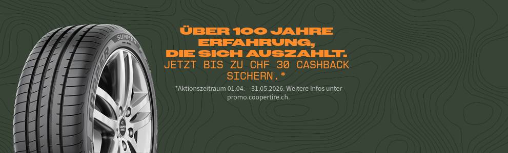 Erhalten Sie bis zu CHF 30.– Cashback beim Kauf eines Satzes Sommer- oder Ganzjahresreifen