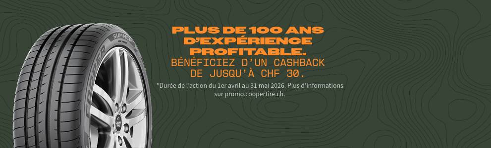 Recevez jusqu'à CHF 30 de cashback à l'achat d'un jeu de pneus d'été ou toutes saisons ! 
