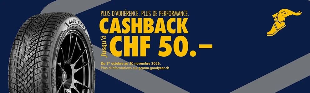 Recevez jusqu'à CHF 50 de cashback à l'achat d'un jeu de pneus d'hiver ou toutes saisons ! 