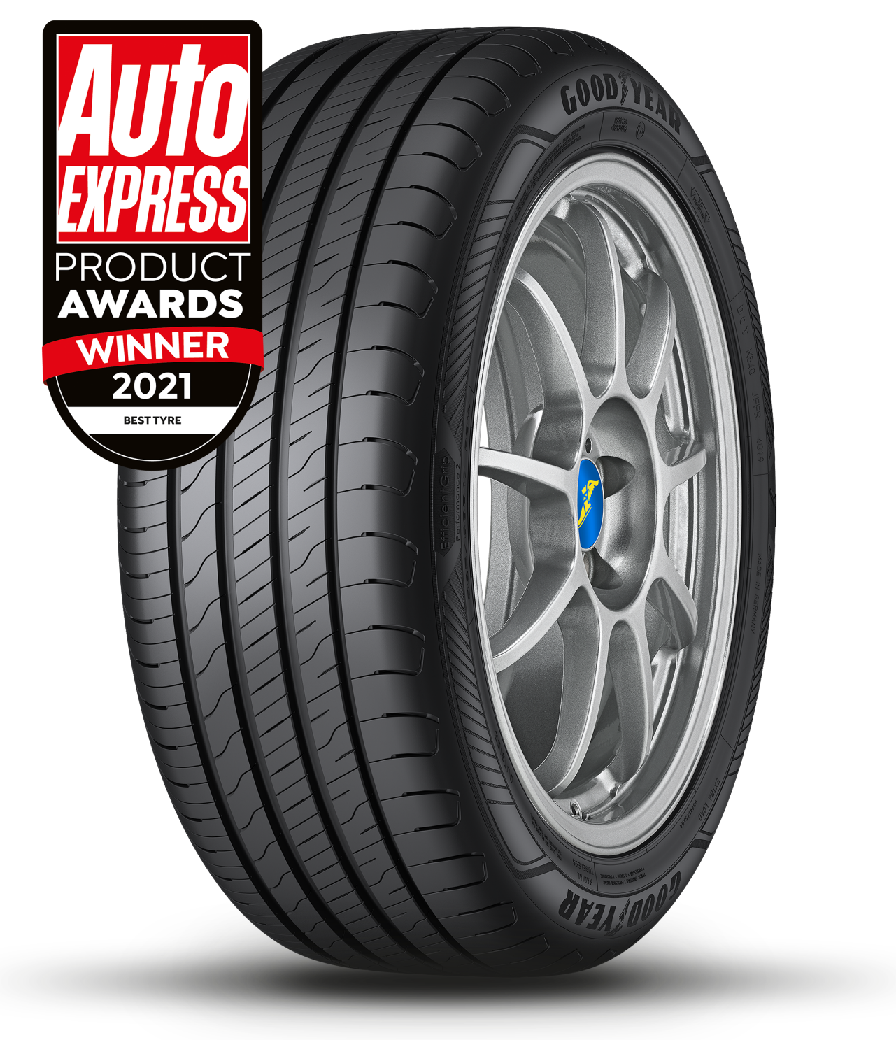 EfficientGrip Performance 2 Tyre Shot with 2021 Auto Express Product Award Win badge