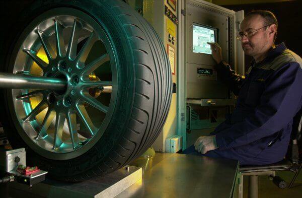 Goodyear tyre in factory going through quality checks