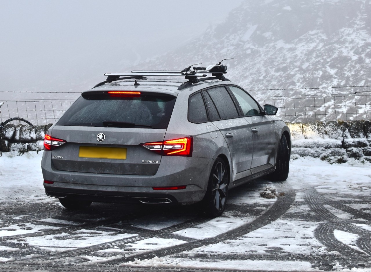Skoda Superb in snow landscape fitted with Goodyear tyres