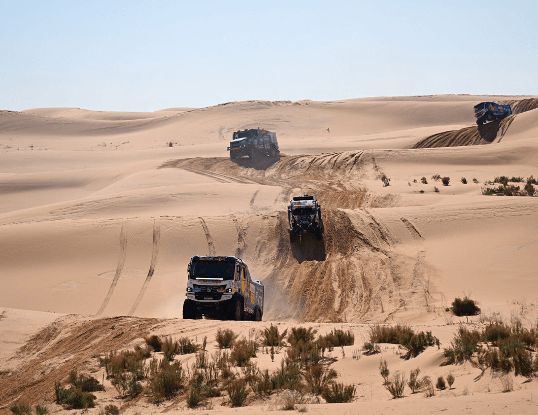 Trucks competing at Dakar race