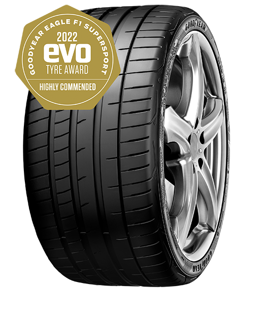 goodyear eagle supersport tyre with Highly Recommended Evo 2021 Tyre Award Badge